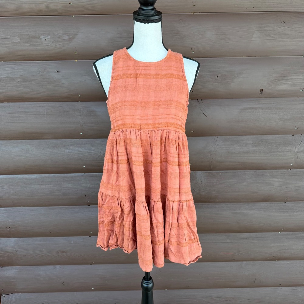 American Eagle Terracotta Orange Dobby Stripe Open Back Tiered Babydoll Dress XS
